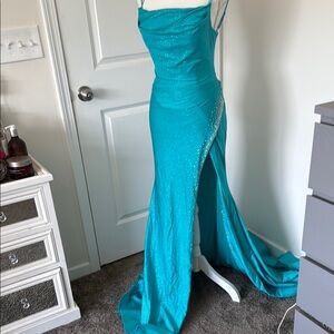 Teal Gown with Sparkling Rhinestones
